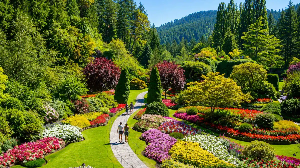 Sunken Garden in bloom at Butchart Gardens on a Victoria and Gulf Islands cruise day trip from Vancouver